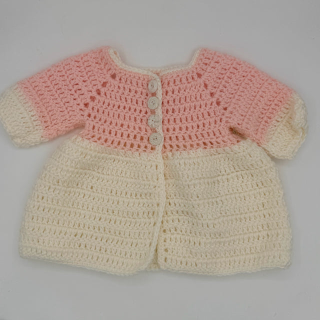 3-6 M Pink and Cream Acrylic Crochet Matinee Jacket