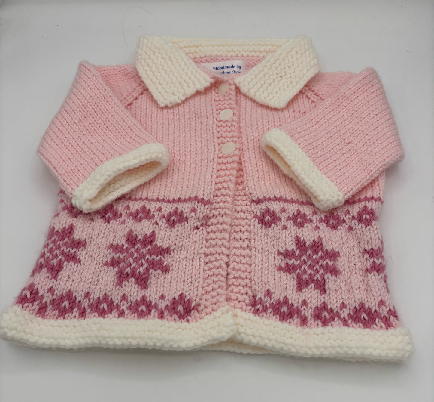 12-18 M Pink and White Acrylic Fair Isle Knit Coat