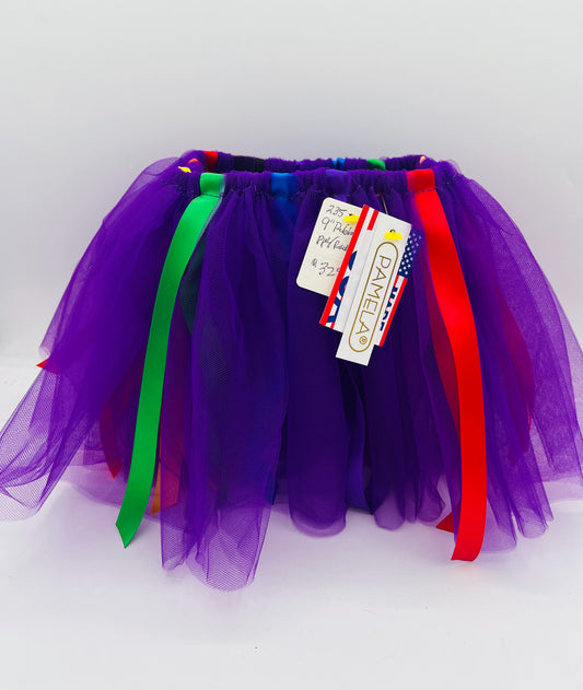 9" Ribbon Tutu in Purple with Rainbow ribbons