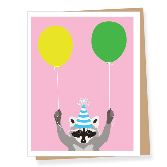 Balloon Raccoon Birthday Card