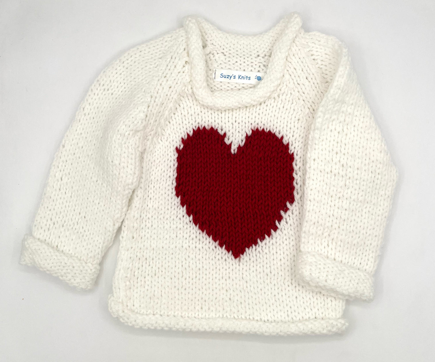 12 M White Acrylic Knit Sweater with Red Heart