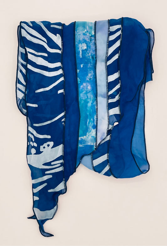 Blue Silk Collage Scarf