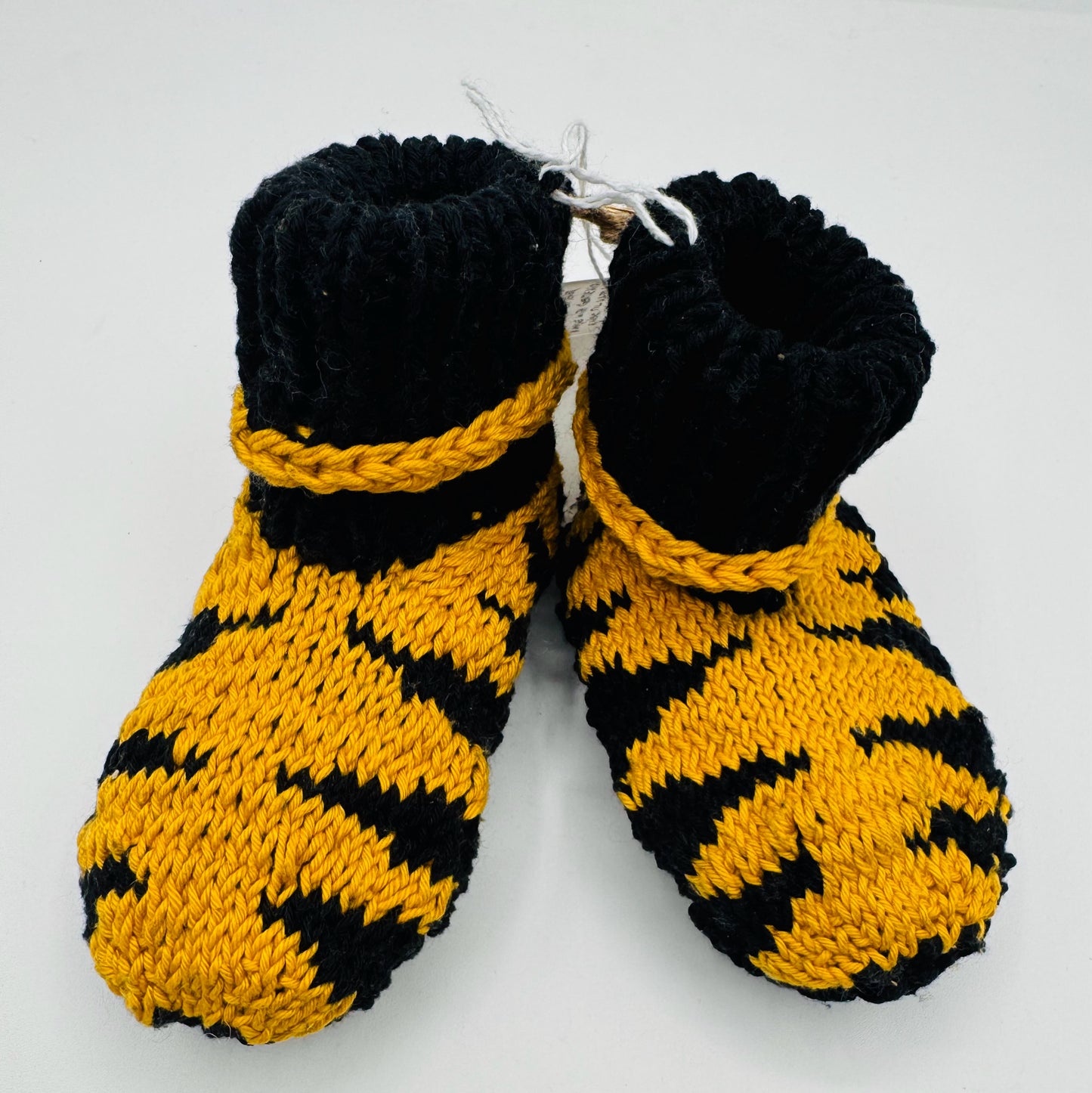 6-12 Y Black and Orange Cotton Knit Tiger Booties