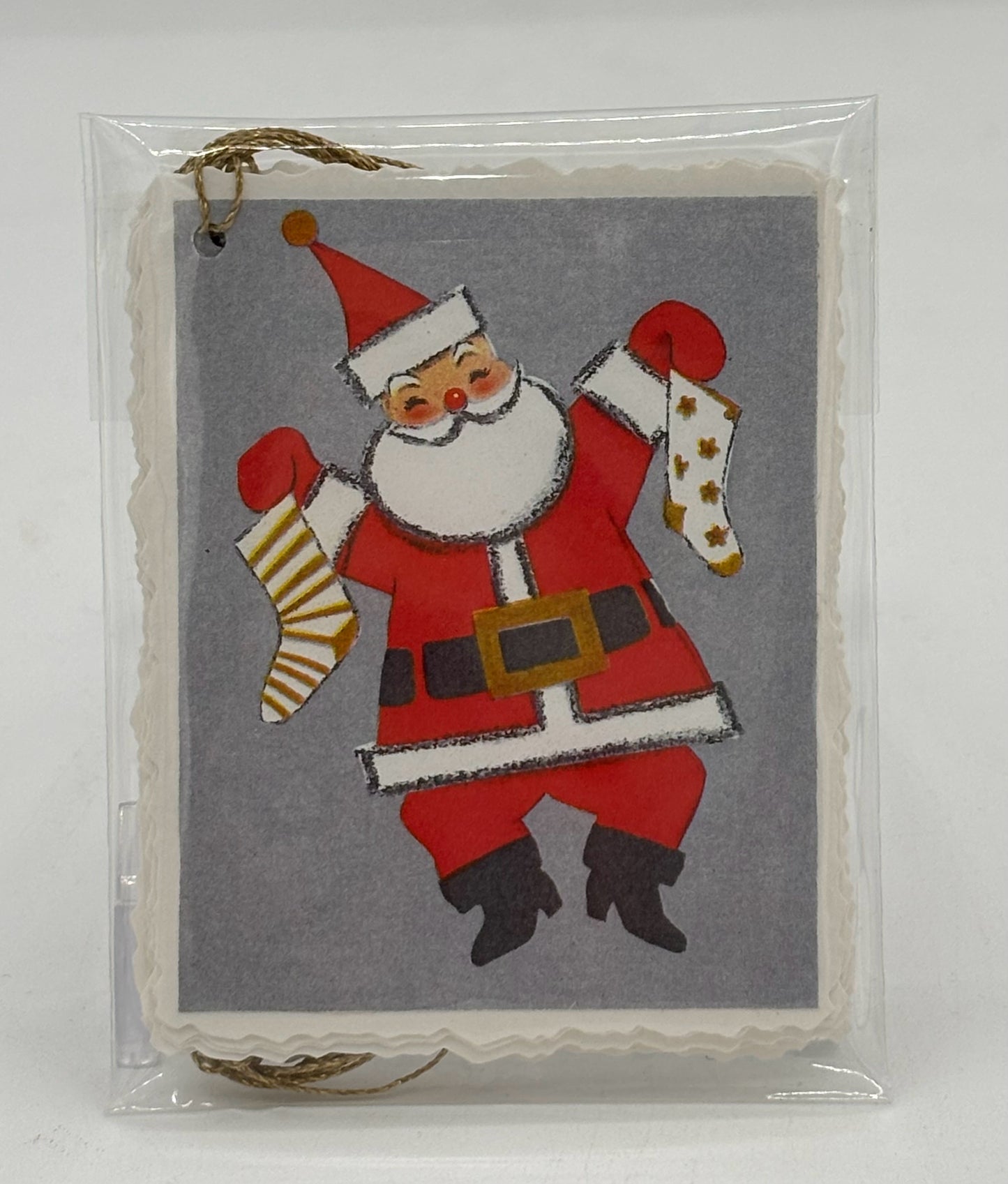 Santa Holds Stockings 10-Pack Christmas Tags