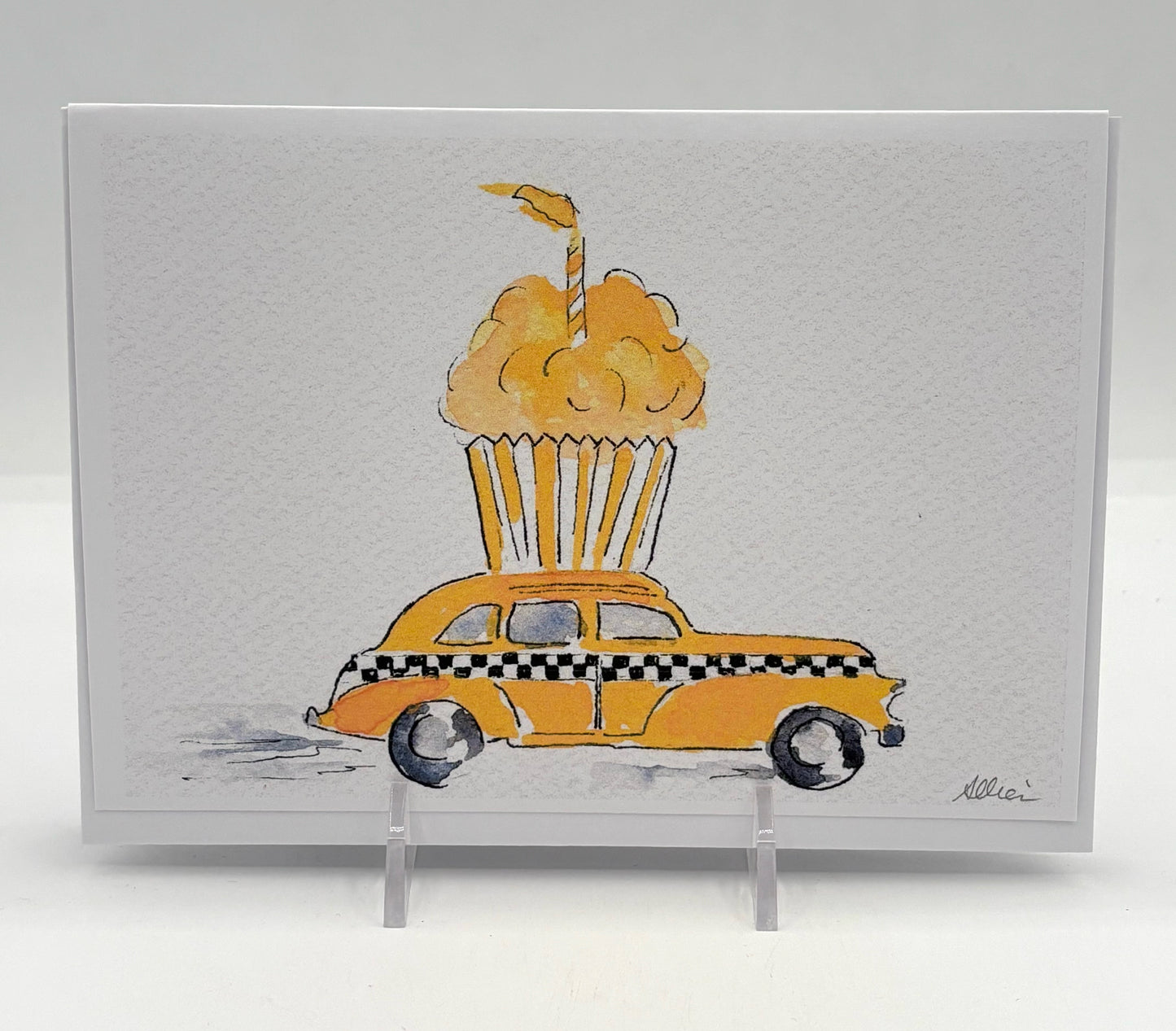 Taxi with Cupcake Birthday Card