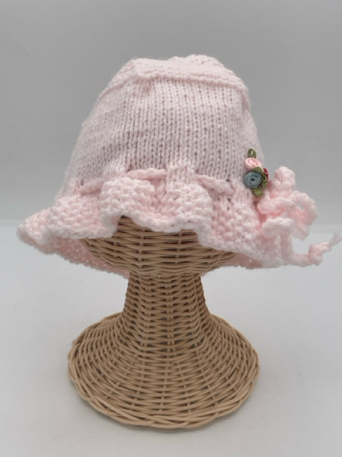 0-12 M Pink Acrylic Knit Bonnet with Rosettes
