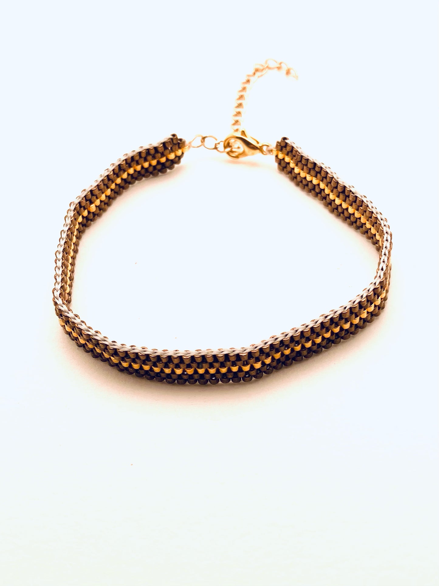 Beaded Stripe Bracelet, Bronze and Gold