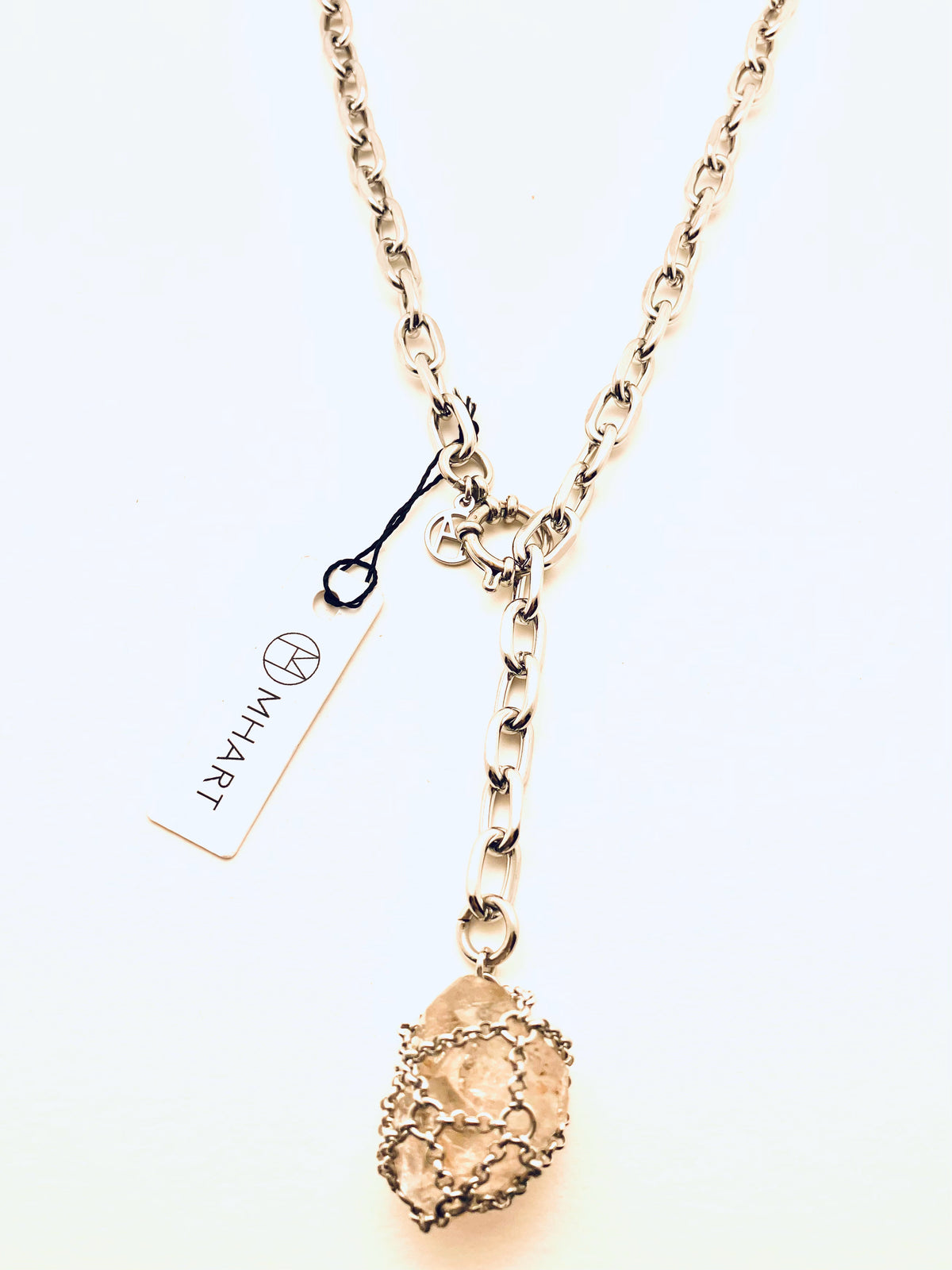 Stainless Steel Chain with Caged Quartz, large quartz
