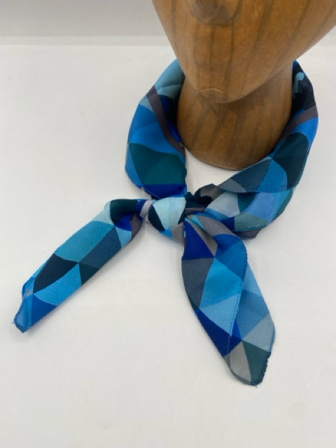 Blue Silk Square, Floral with Geometric Border