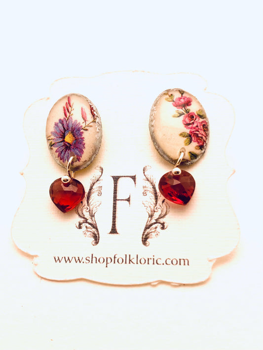 Pixie Studs, with Garnet Heart