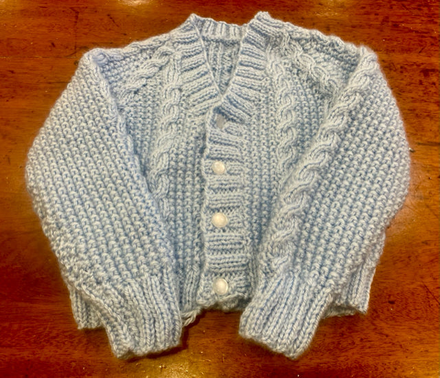 12-18 M Light Blue Acrylic Cable Knit Cardigan