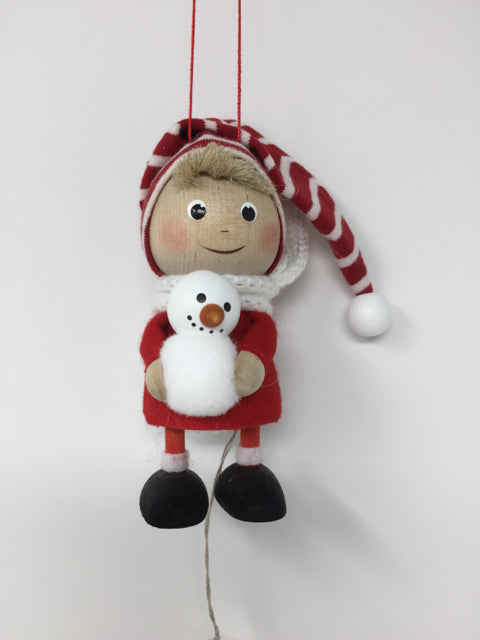 Boy with Snowman & Striped Hat