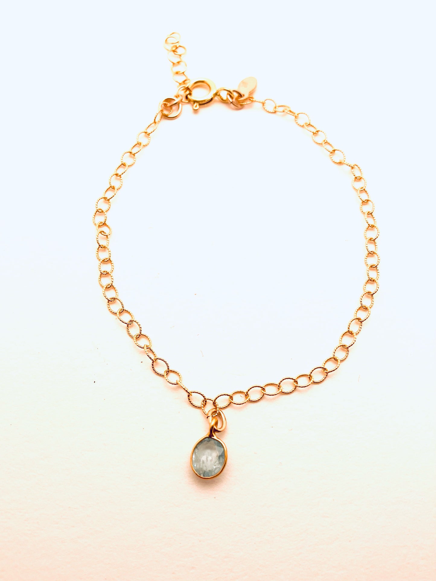 Matt Twisted Gold Fill Chain with Aquamarine Bezel Charm