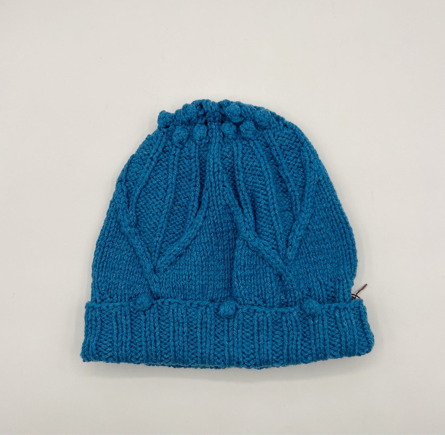 M/L Blue Cables & Bobbles Wool Hat
