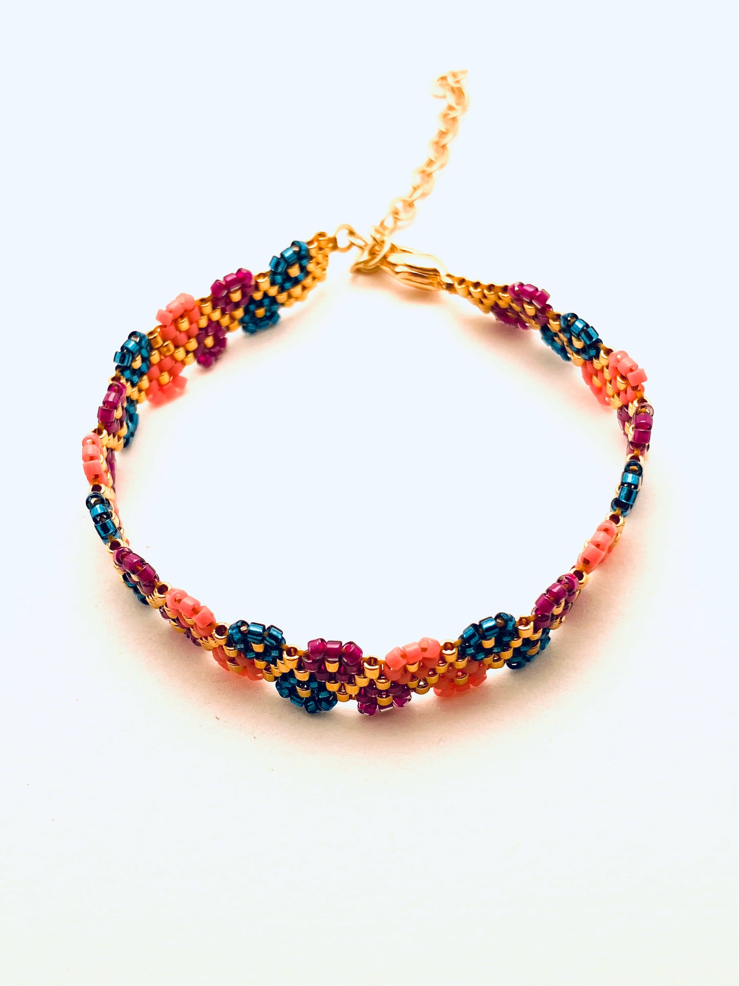 Beaded 4 Row Flower Edge Bracelet, Multi Colored