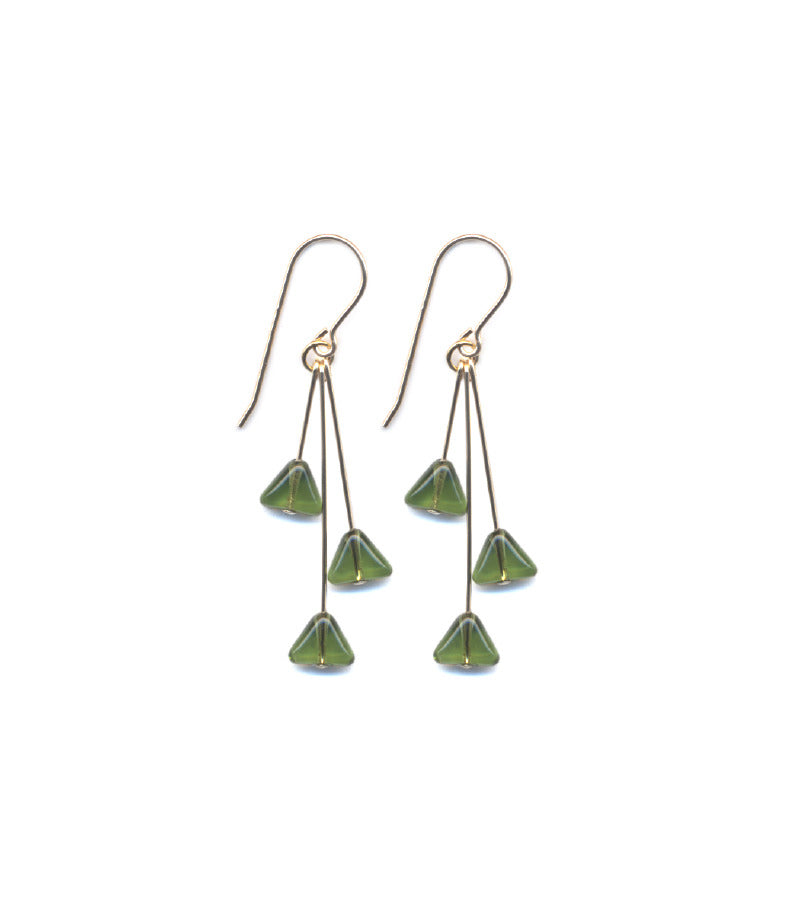 Translucent Green Triangle Cluster Earrings