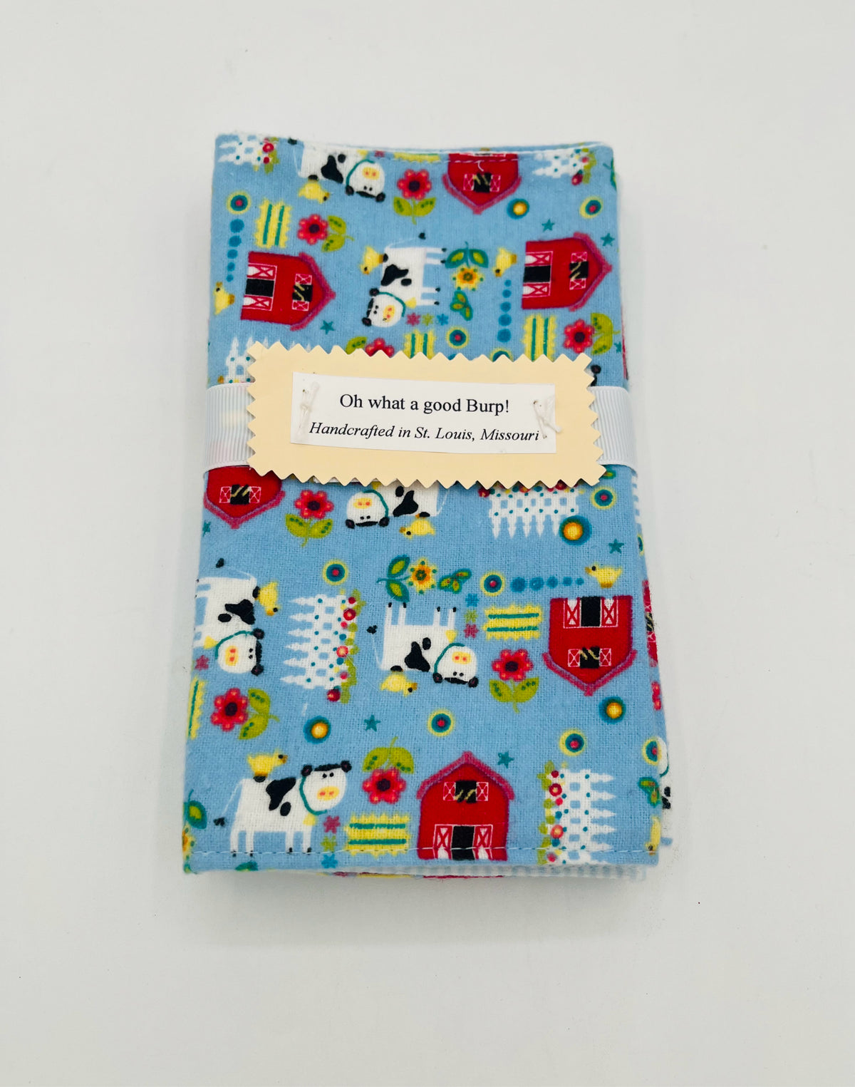 Farm Animals & Blue Stripes Burp Cloth Set of 3