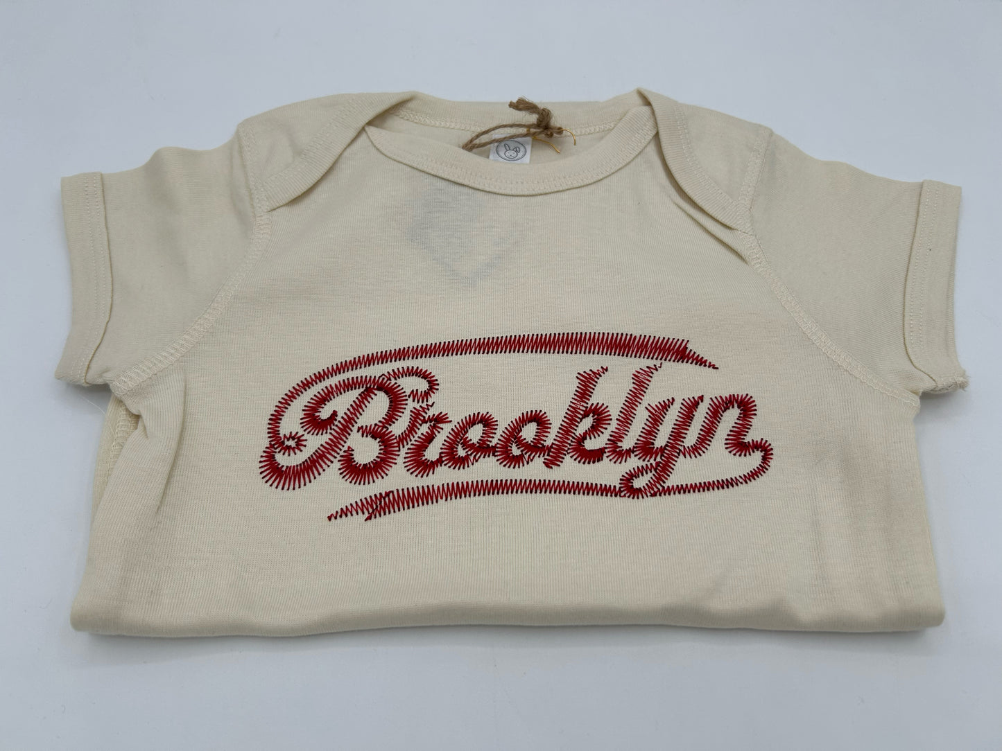 Brooklyn Script Onesie Red on White Size 6M