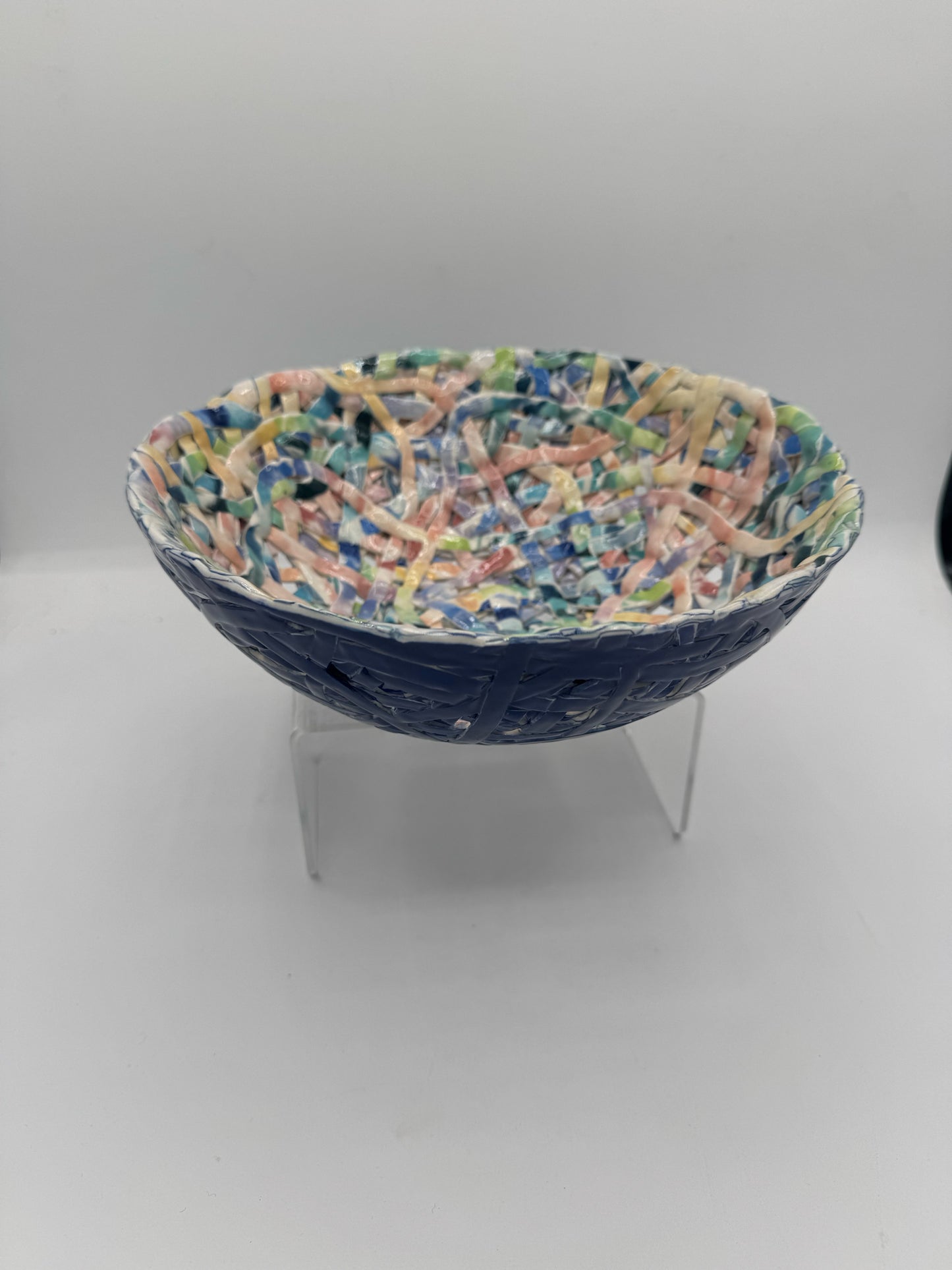 Rainbow Tangle Bowl with Blue Exterior