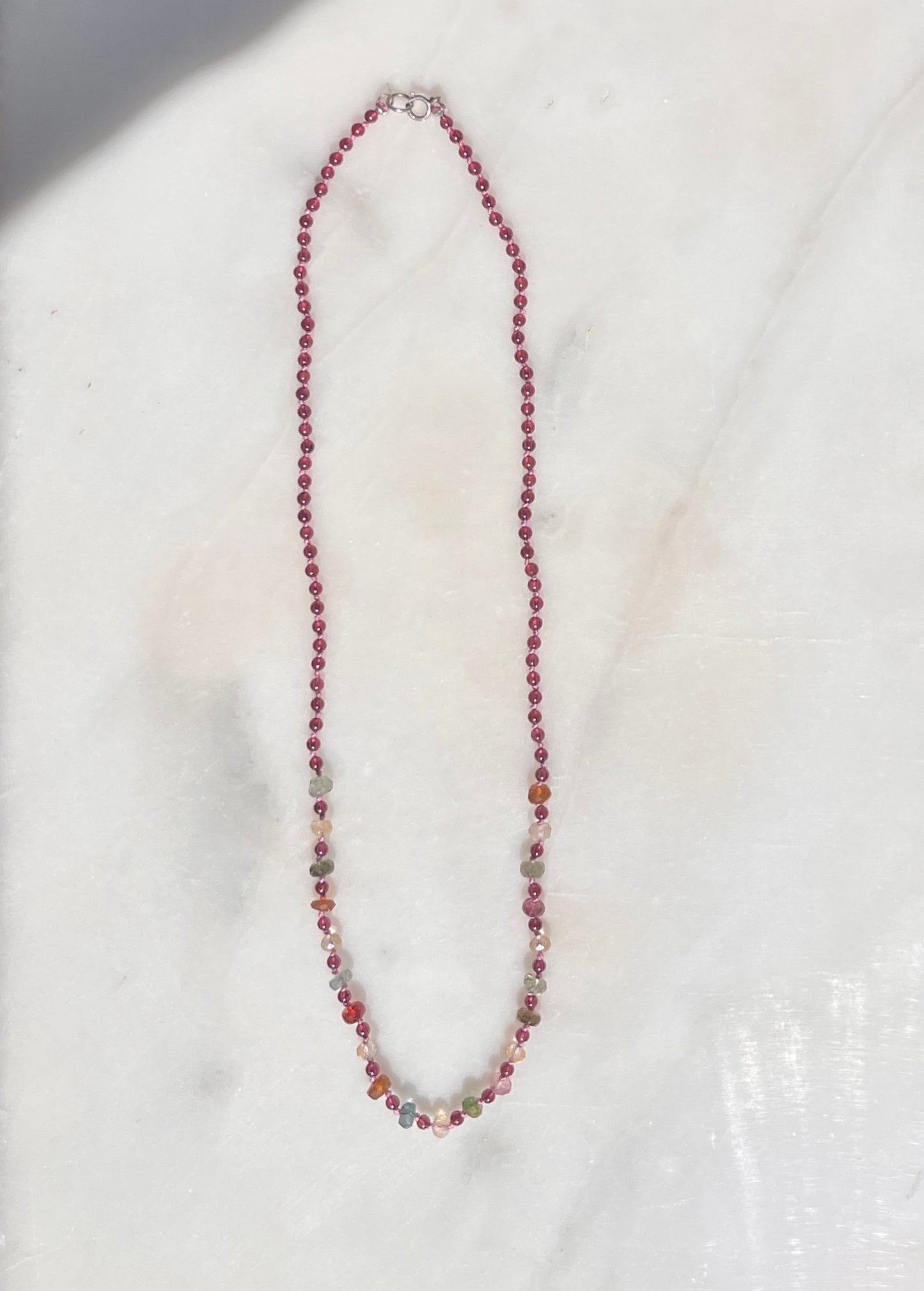 Tourmaline and Citrine with Garnet Knotted Necklace