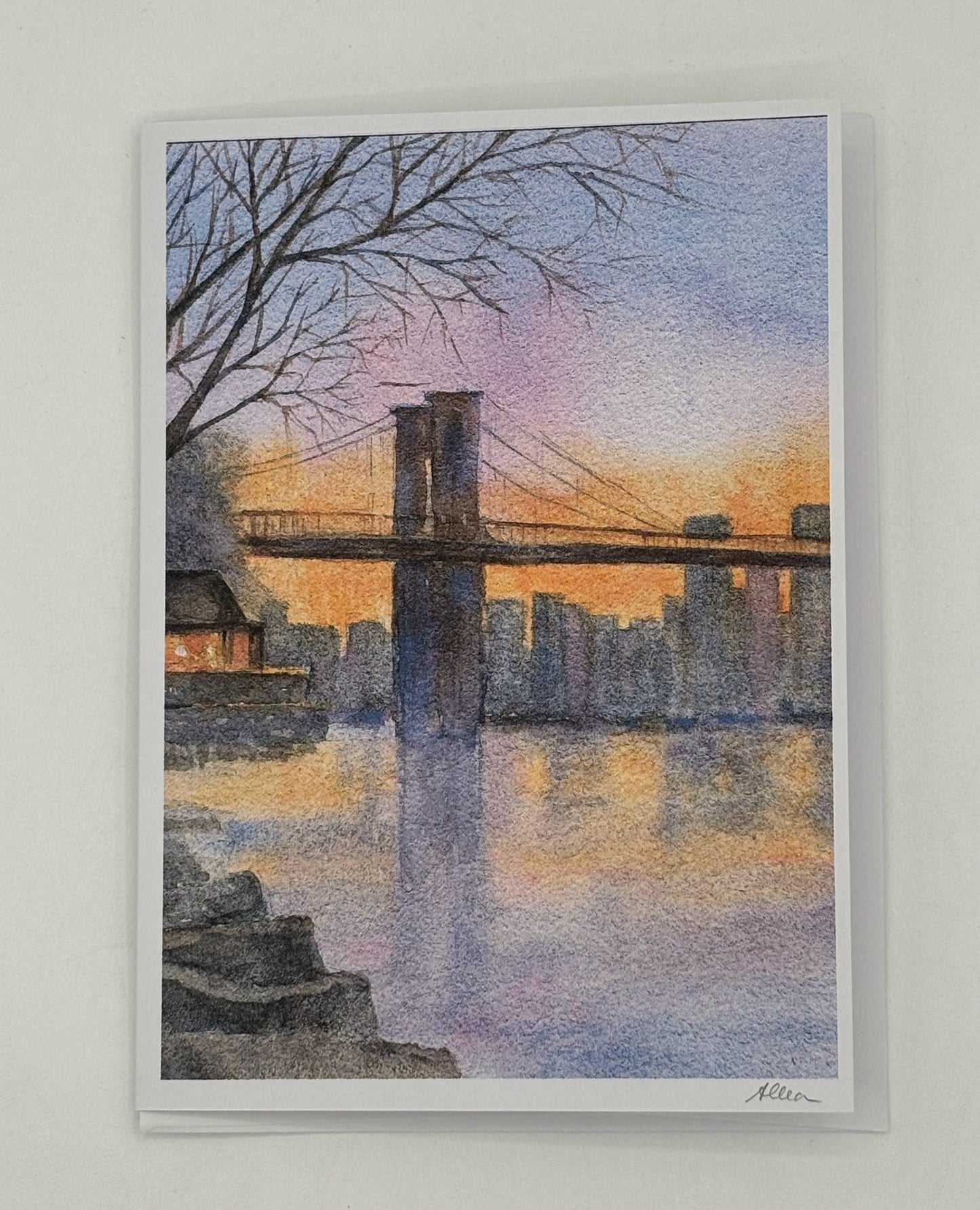 Brooklyn Bridge with City Skyline at Night Card