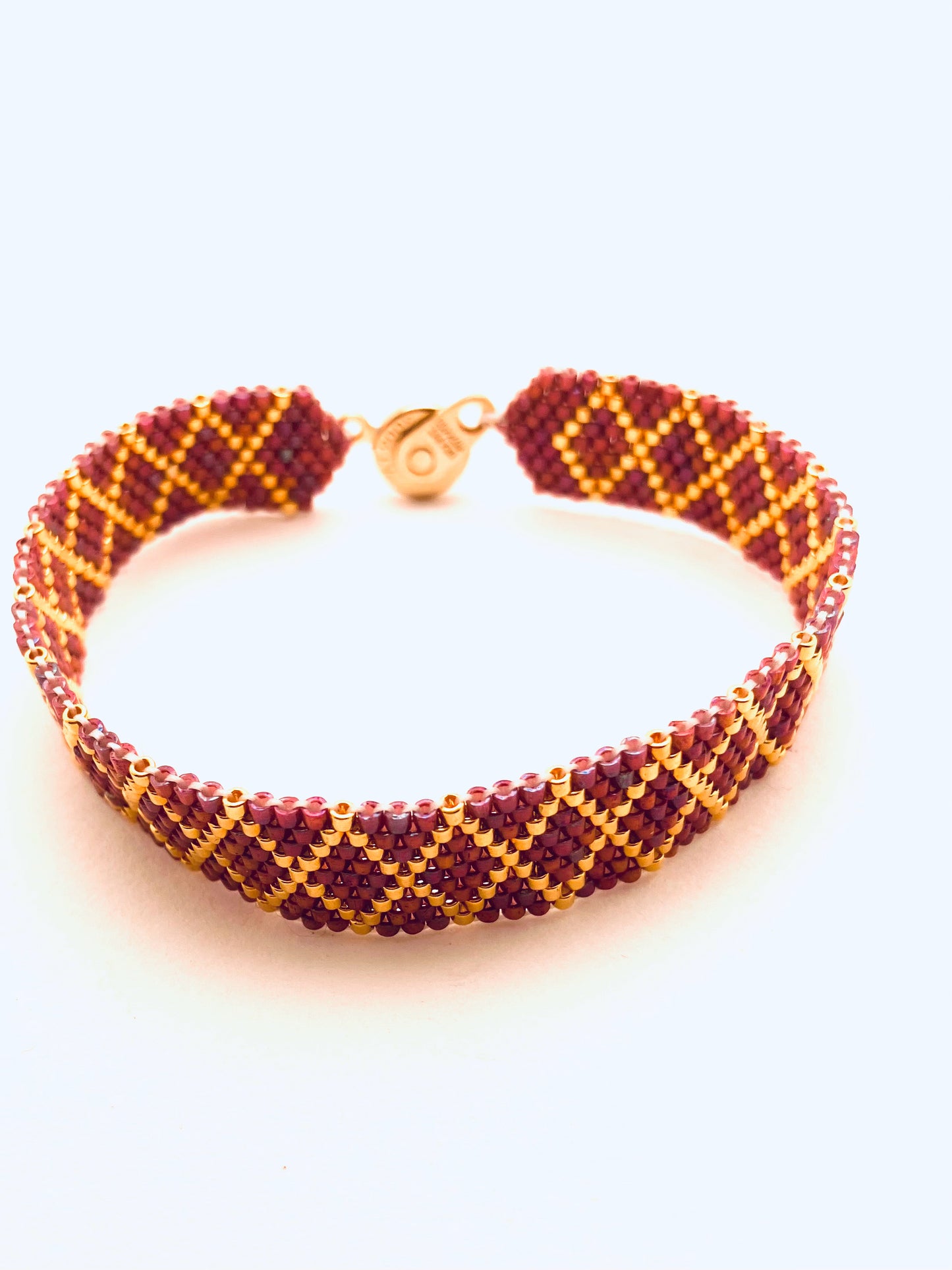 Beaded Diamond Bracelet, Pink and Gold