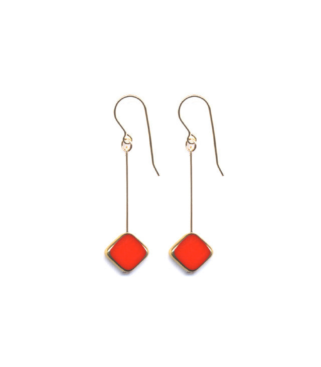 Red Diagonal Square Earrings