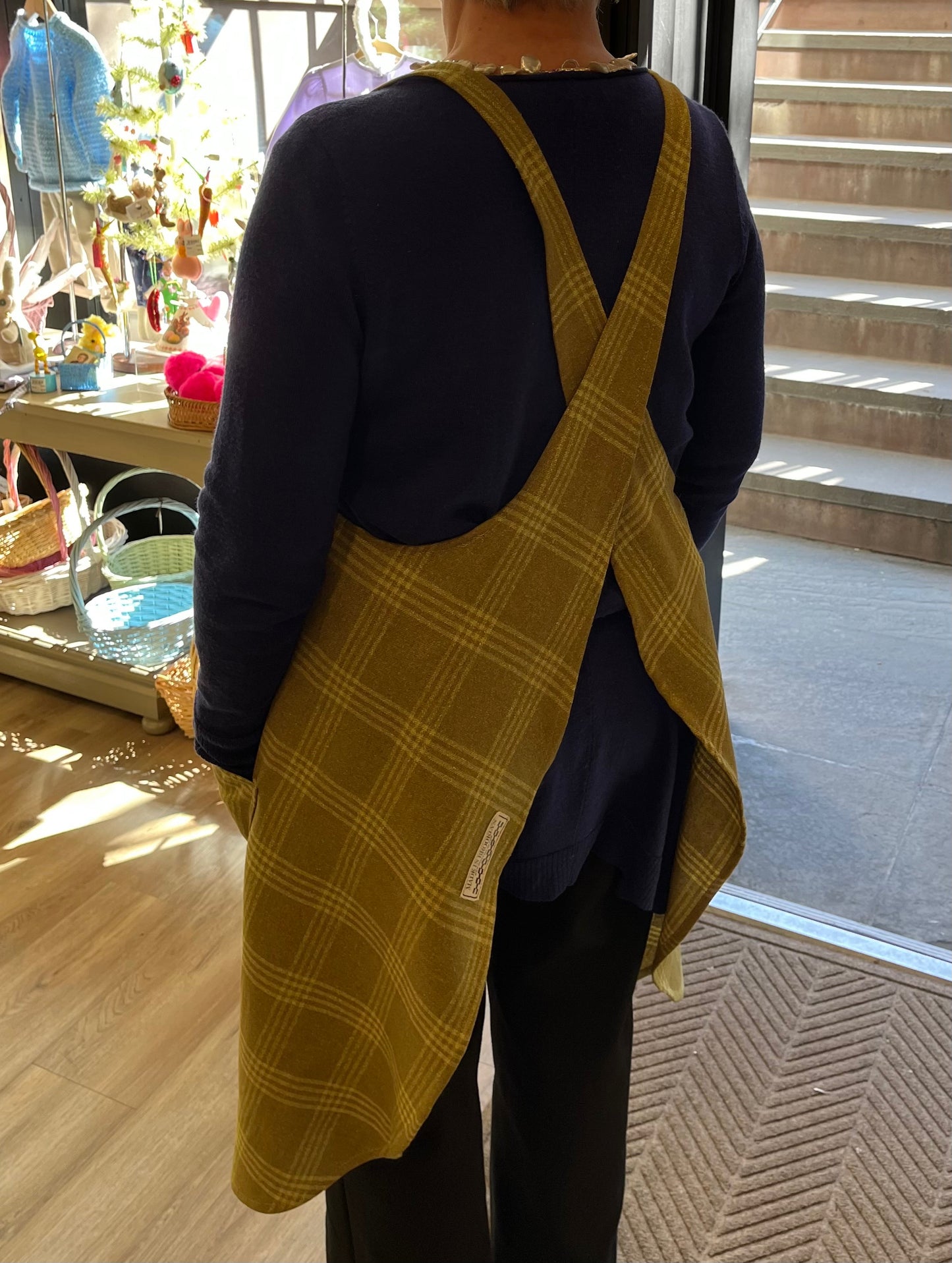 Olive Plaid Long Smock Apron