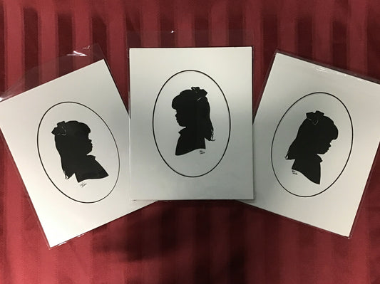Original Silhouette and Two Copies, Mounted in Three Mats