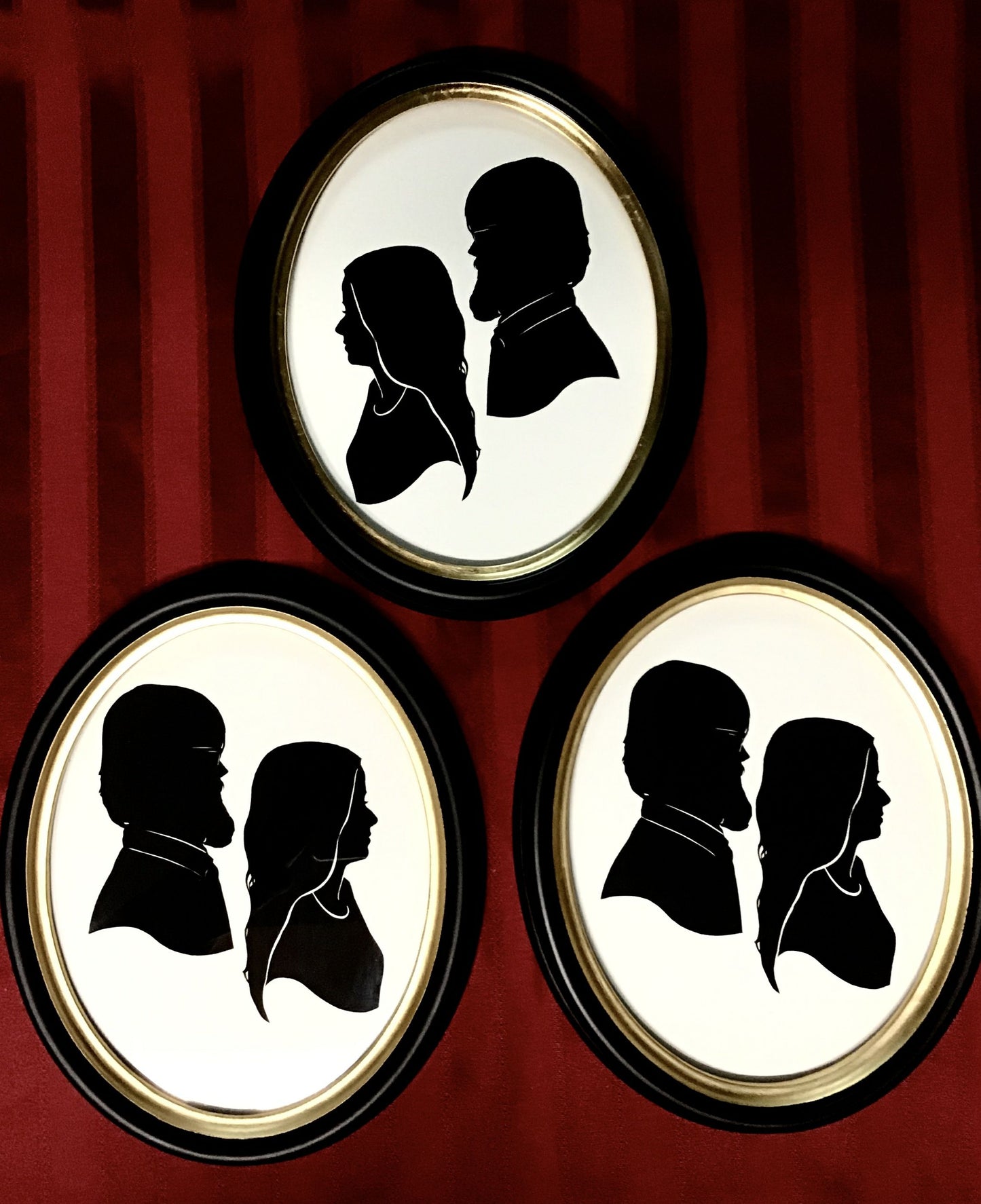 Two Original Silhouettes and Four Copies, Mounted in Three Large Frames