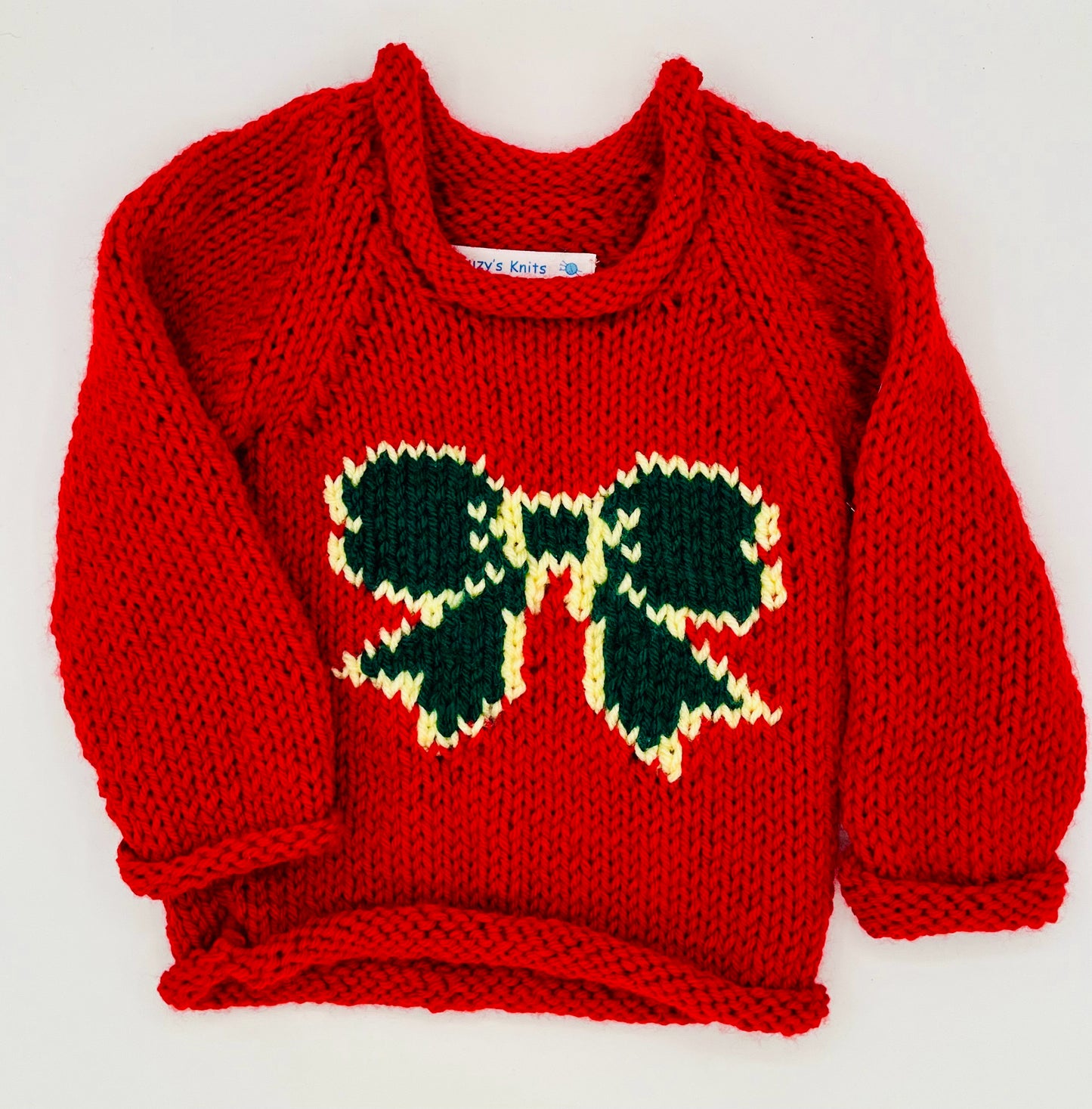 12-18 M Red Acrylic Knit Sweater with Green Bow