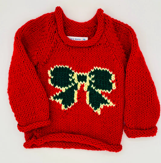 12-18 M Red Acrylic Knit Sweater with Green Bow