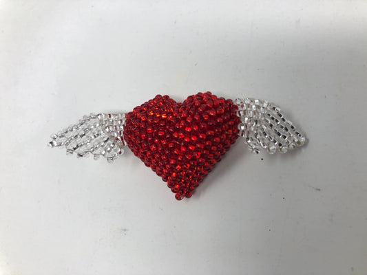 Pin Beaded Red Heart with Silver Wings