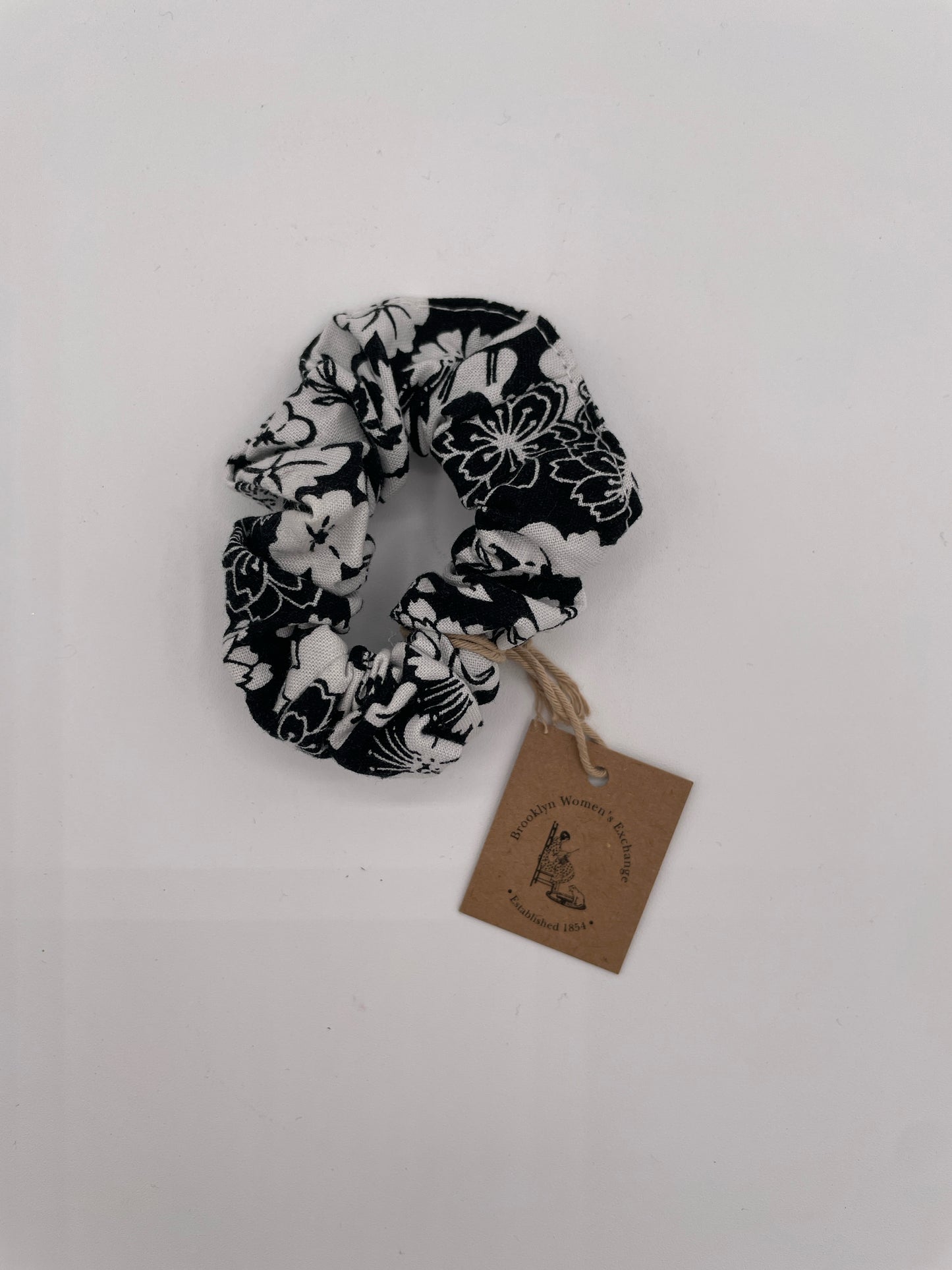 Black and White Floral Scrunchie