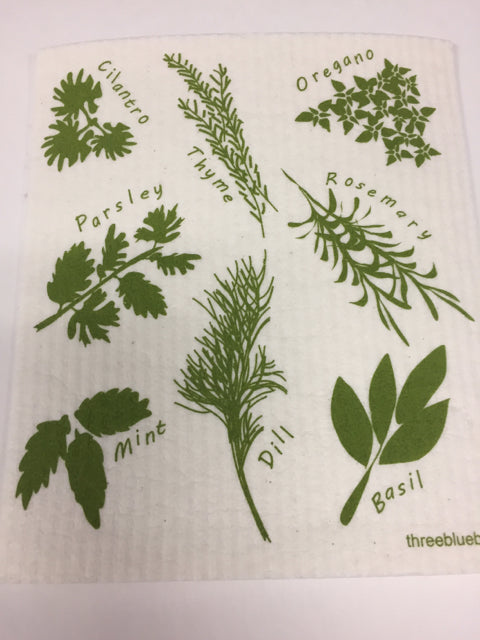 Olive on White Herbs Swedish Dishcloth