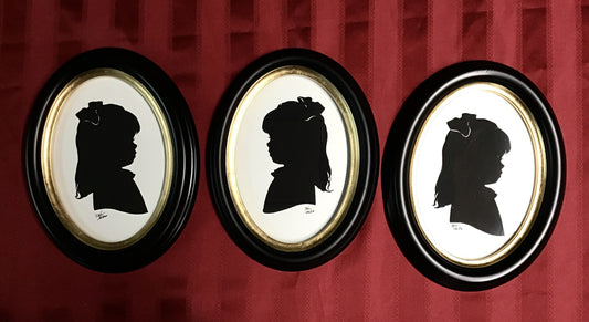 Original Silhouette and Two Copies, Mounted in Three Oval Frames