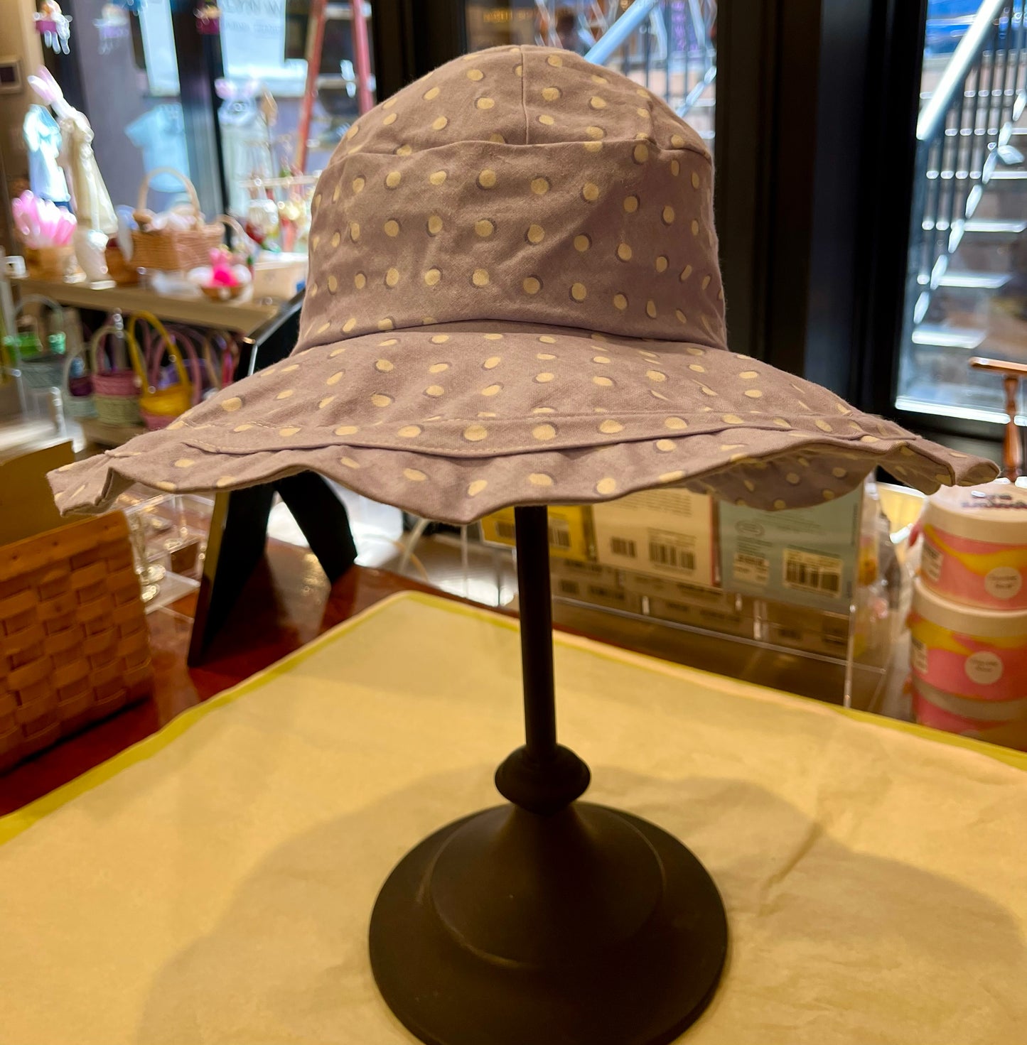 Lavender & White Polka Dat Scalloped Edge Sun Hat