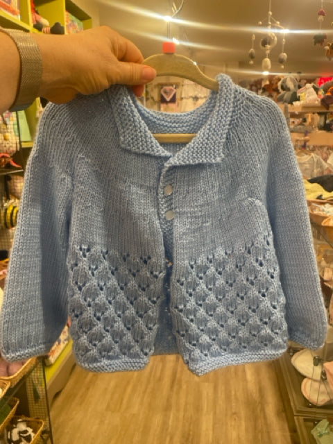 12-18 M Blue Acrylic Knit Cardigan with Collar