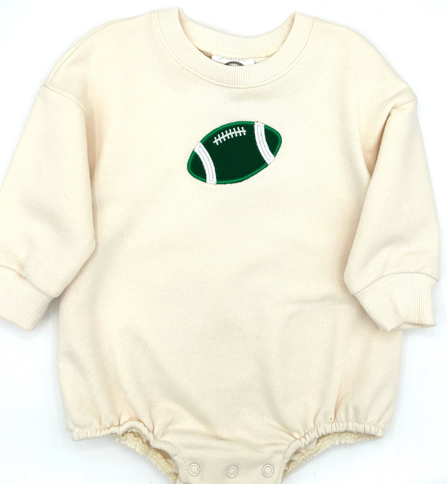 18 M Onesie Sweatshirt Long Sleeve - Cream w/Green & White Football Applique