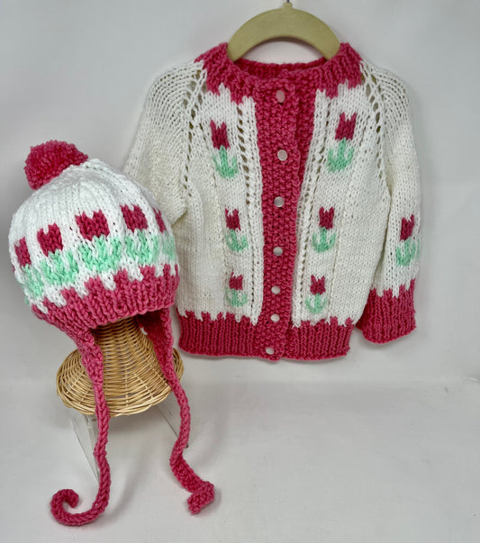 3 Y Pink and Cream Acrylic Knit Tulip Hat