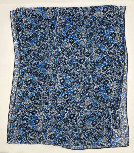 Blue, Black & White Floral Poly Scarf