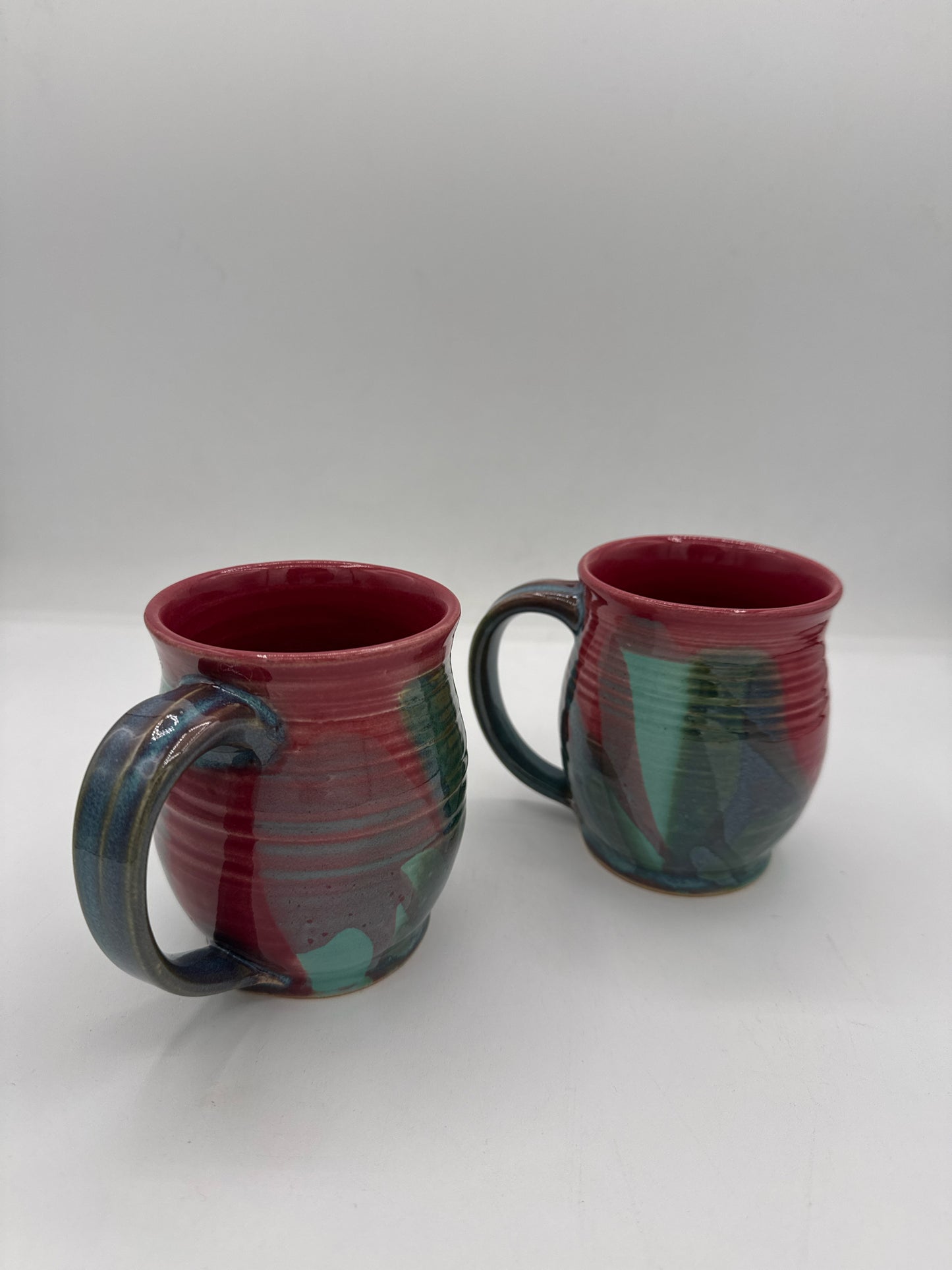 Large Red, Green & Turquoise Thrown Mug
