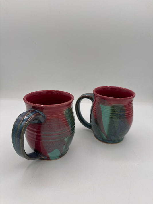 Large Red, Green & Turquoise Thrown Mug