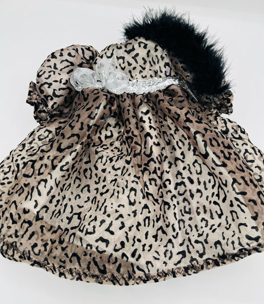 Black Leopard Sheer Dress with Silver Trim and Black Boa for 18" Doll
