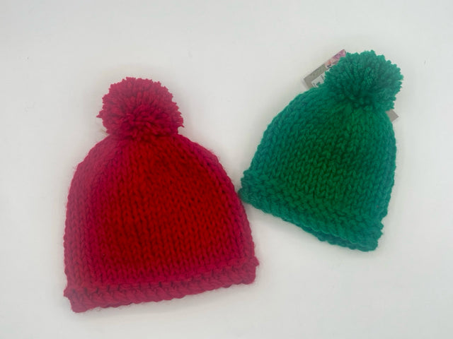 Infant Green Acrylic Beanie with Pom Pom
