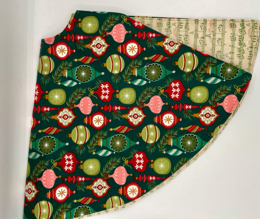 Tree Ornaments on Green Sheet Music Christmas Tree Skirt