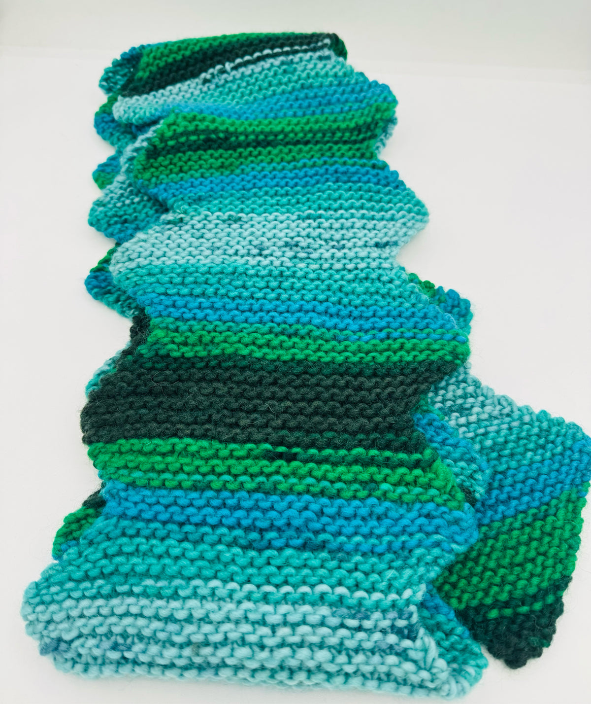Wool Knit Scarf with Multi Green Zigzags