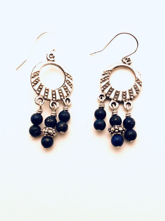 Zamak Metal Earrings with little Lapis Lazuli Beads