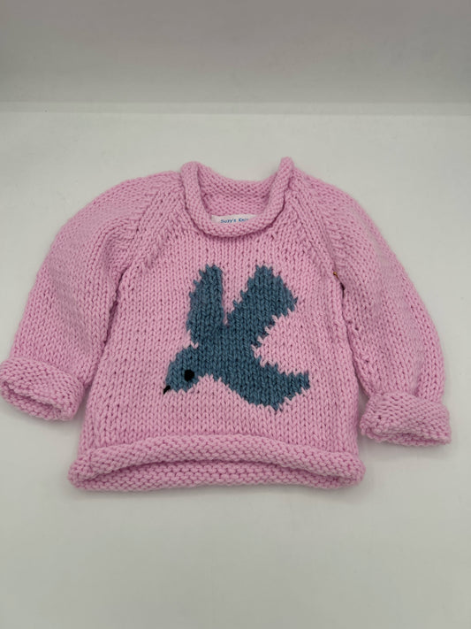 12 M Pink Acrylic Pullover w/ Blue Bird