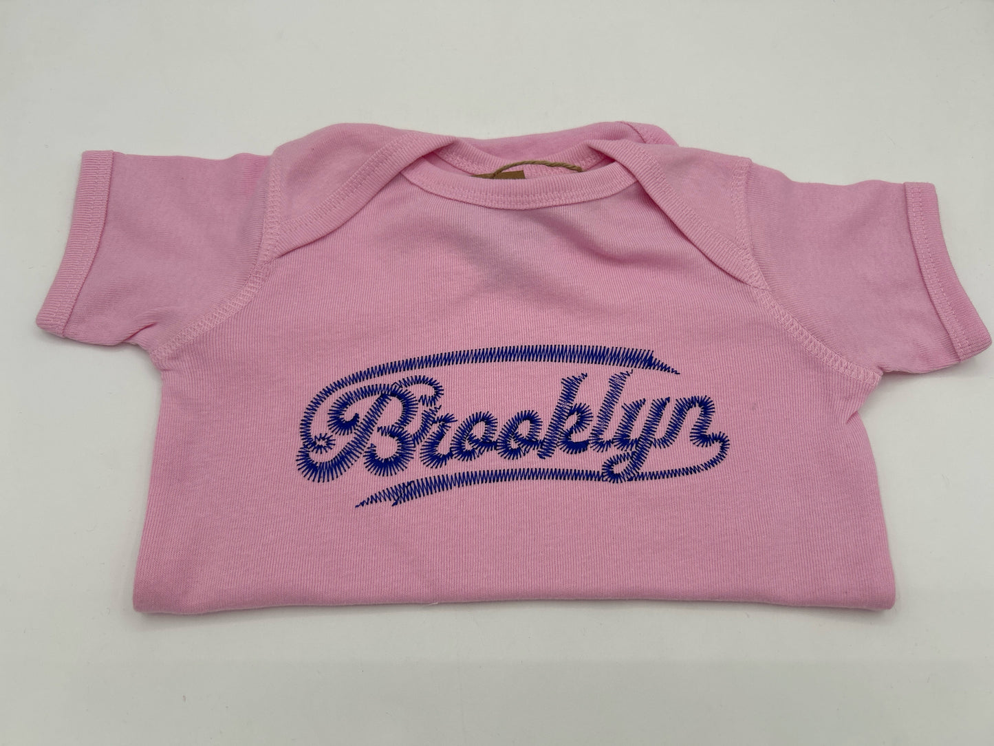 Brooklyn Script Onesie Blue on Pink Size 18M
